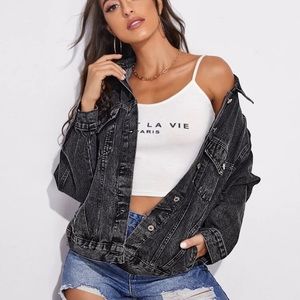 Flap Pocket Drop Shoulder Denim Jacket